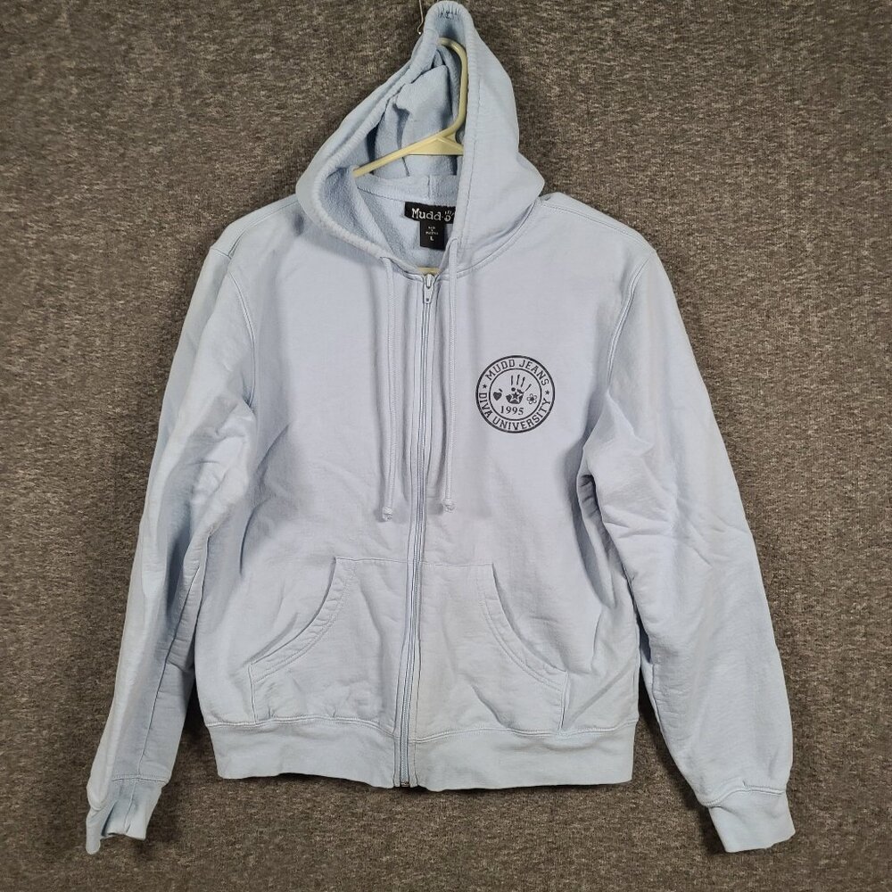 Mudd Jeans Diva University Women's/Juniors Sz L Blue Full Zip Hooded Sweatshirt